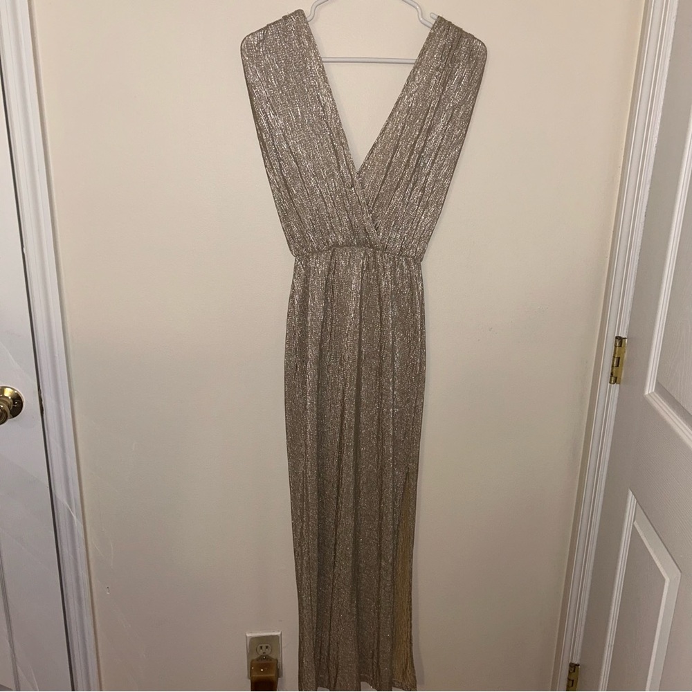 Rare London Metallic Plunge Maxi Dress
